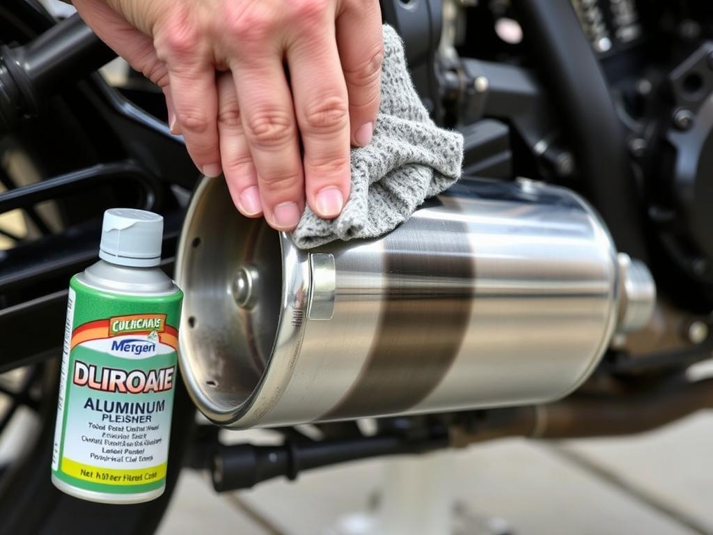 Čistič a leštěnka na chrom a hliník s aplikací na výfuk motorky