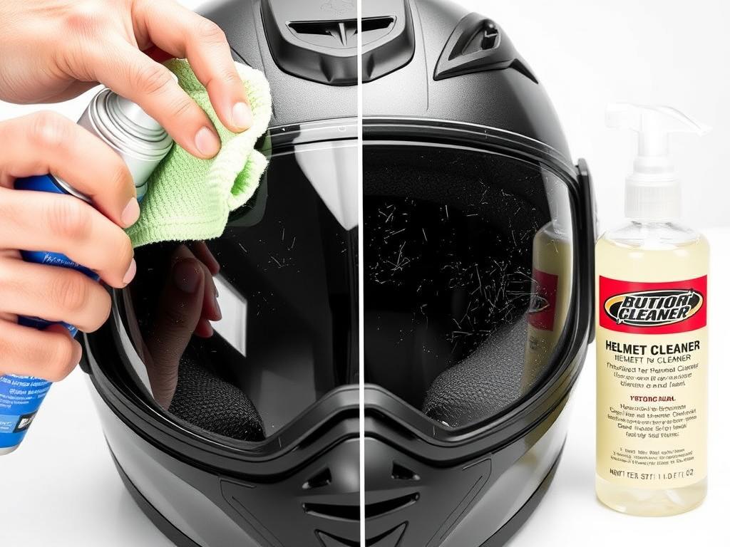 Čistič na helmy a plexi s aplikací na motocyklovou přilbu