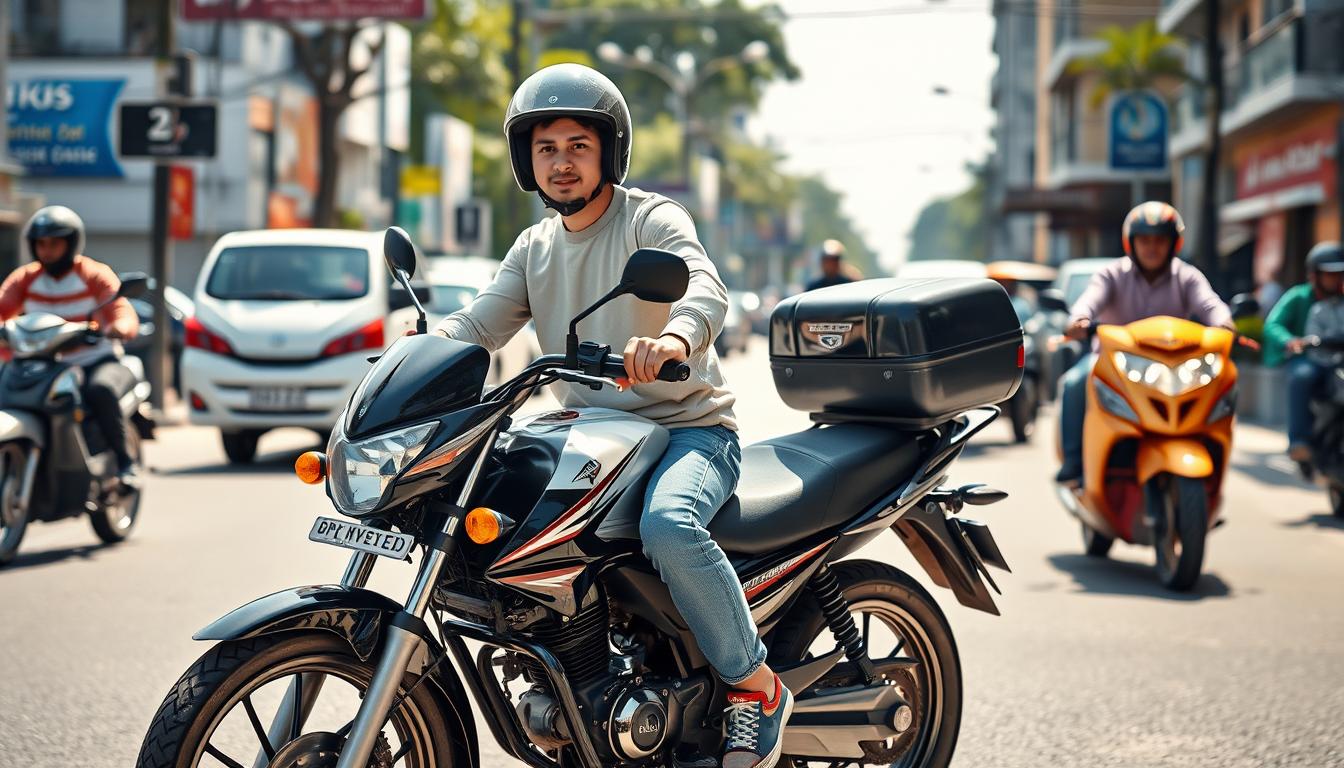 Mladý jezdec na spolehlivé motorce 125 ccm v městském provozu