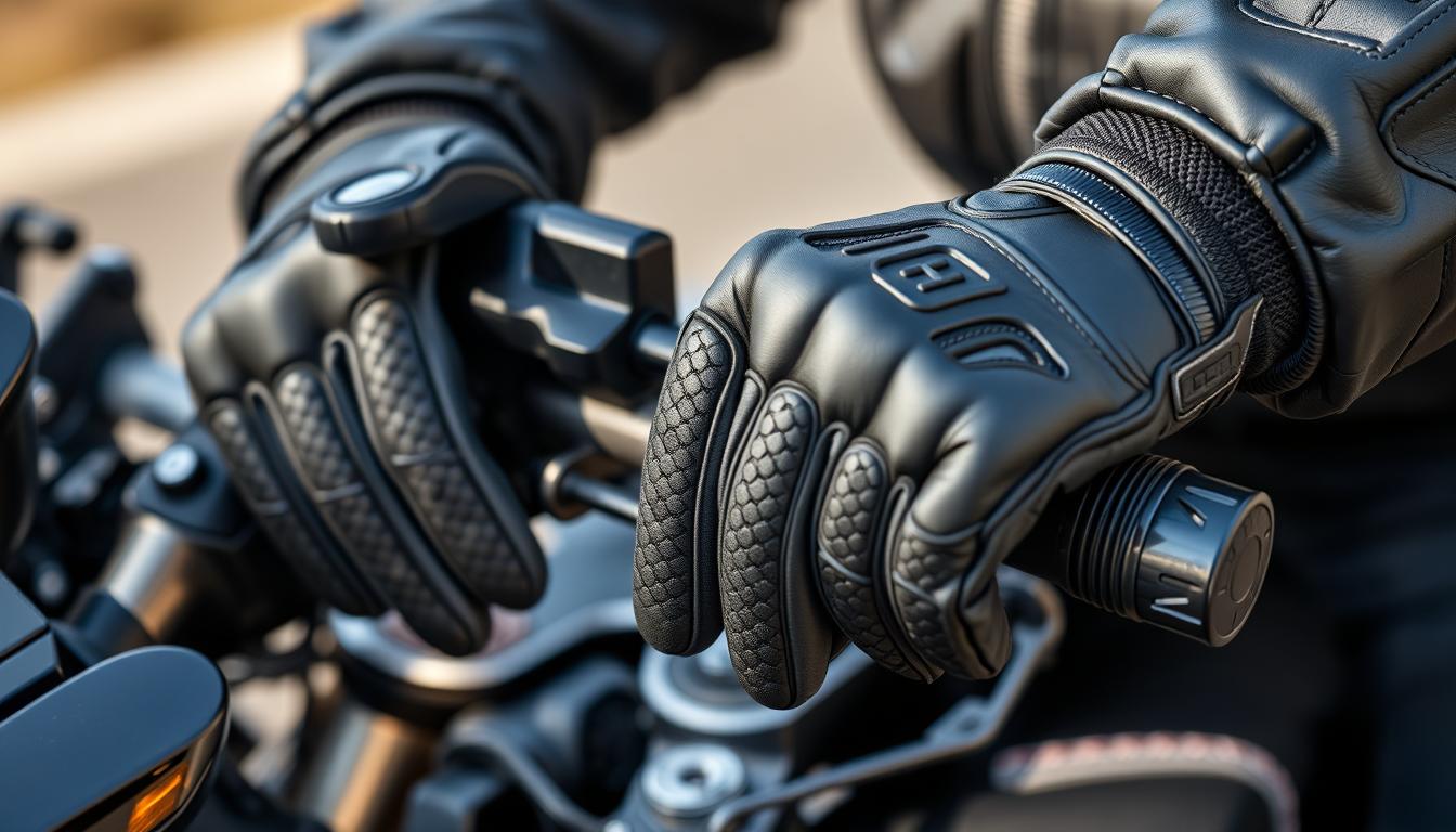 Motorkář s rukavicemi s kvalitním gripem na řídítkách