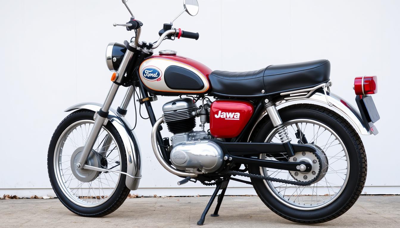 Retro motorka Jawa 125 s leštěnými chromovanými díly
