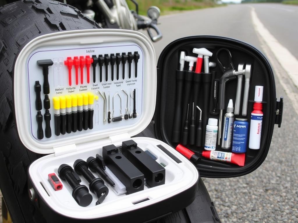 Sada na opravu pneumatik motorky s nástroji a CO2 bombičkami