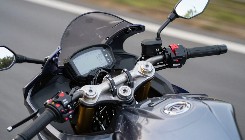digitální kokpit a řídítka motocyklu
