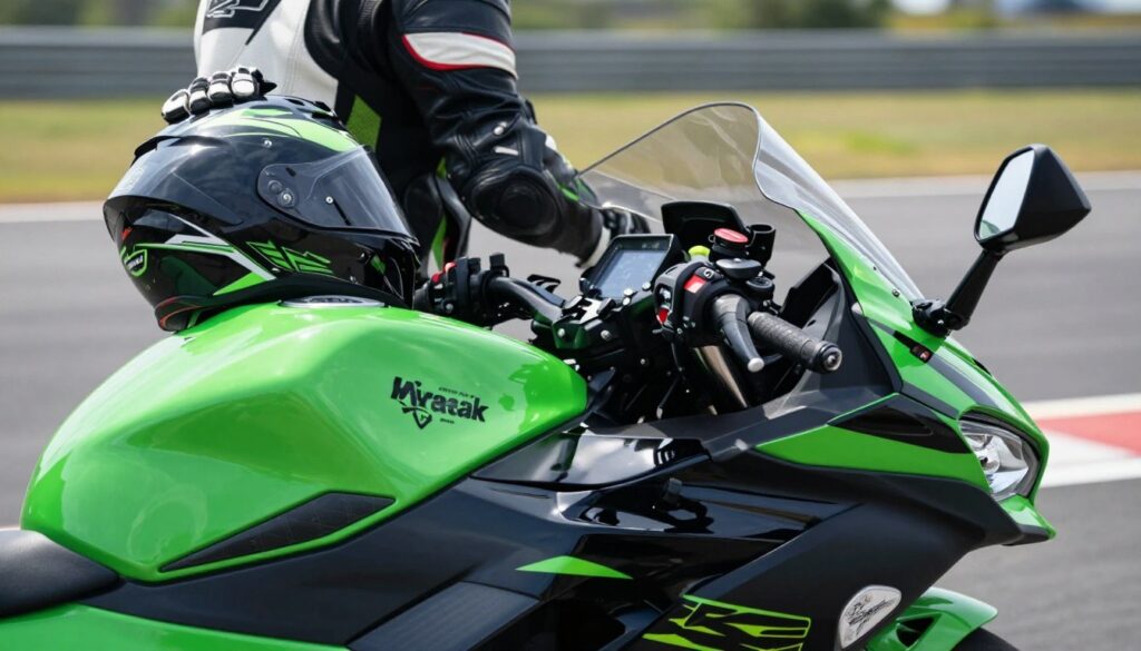 sportovní výbava a přístrojový panel motocyklu